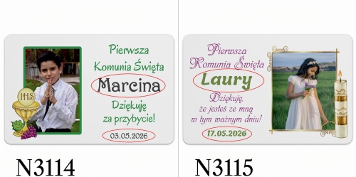 BIAŁY MAGNES ZE ZDJĘCIEM podziękowanie dla gości na Komunię