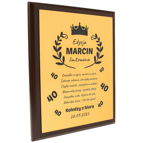 Elegancki drewniany obrazek złoty laminat PREZENT NA URODZINY