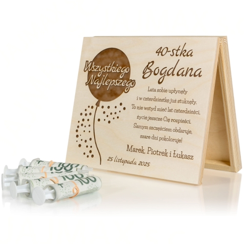 Drewniane pudełko na pieniądze POMYSŁ NA PREZENT NA URODZINY