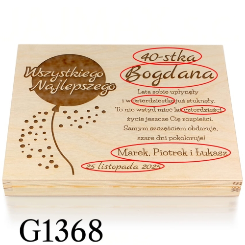 SŁODKI UPOMINEK NA URODZINY pudełko kartka z życzeniami grawer