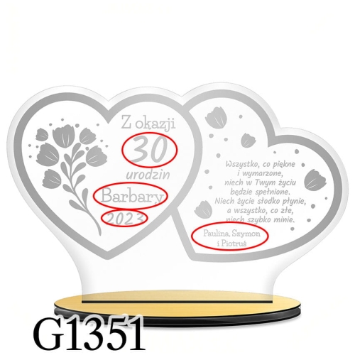 Statuetka z życzeniami NA URODZINY SZKŁO AKRYLOWE GRAWER