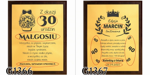 Elegancki drewniany obrazek złoty laminat PREZENT NA URODZINY