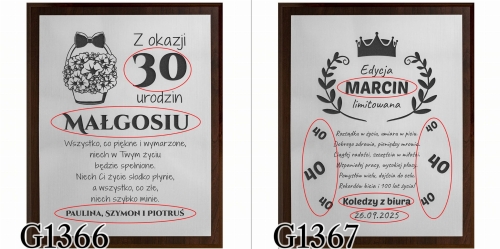 ORYGINALNY PREZENT NA URODZINY drewniany srebrny obrazek grawer