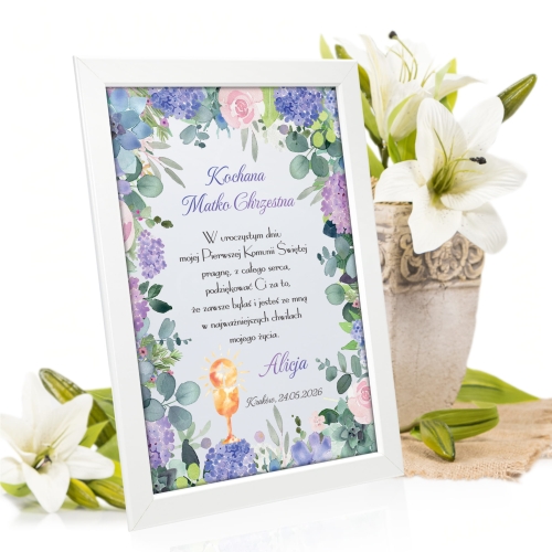 PODZIĘKOWANIA KOMUNIJNE DLA CHRZESTNYCH ramka A4 biała nadruk