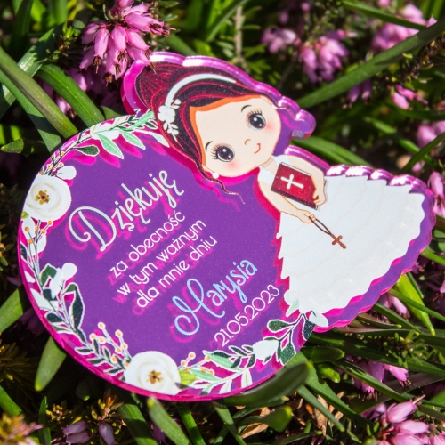 Magnes dziewczynka lustro róż KOMUNIA PODZIĘKOWANIA DLA GOŚCI