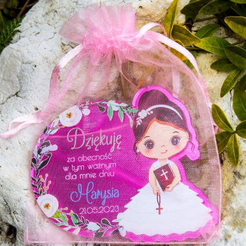 Magnes dziewczynka lustro róż KOMUNIA PODZIĘKOWANIA DLA GOŚCI