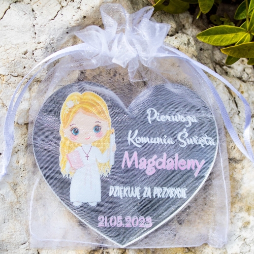 MAGNES LUSTRZANY SERCE podziękowanie dla gości Komunia nadruk