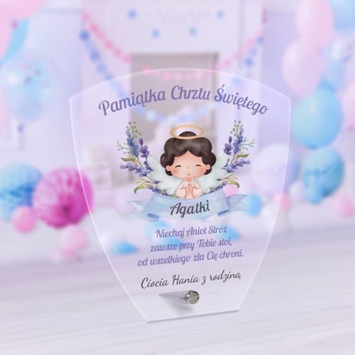 Pamiątka Chrztu Świętego STATUETKA ANIOŁ STRÓŻ nadruk