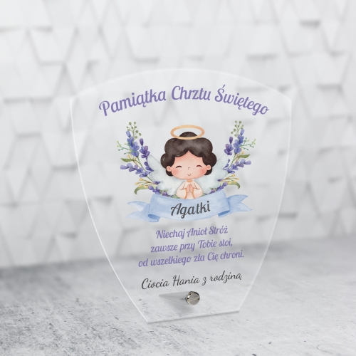 Pamiątka Chrztu Świętego STATUETKA ANIOŁ STRÓŻ nadruk