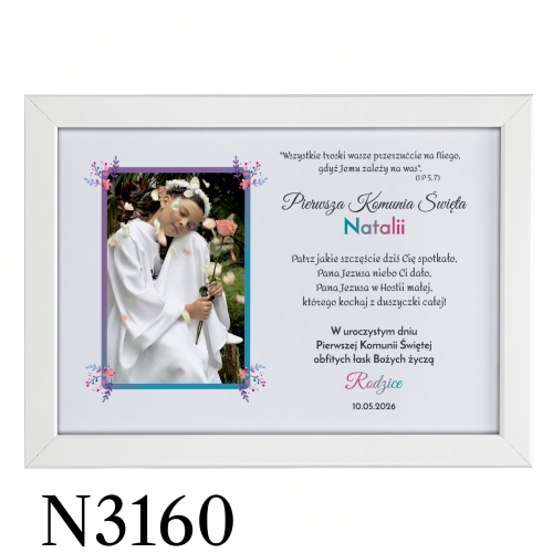 OBRAZEK ZE ZDJĘCIEM prezent na Komunię dla dziecka nadruk