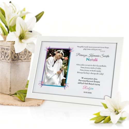 OBRAZEK ZE ZDJĘCIEM prezent na Komunię dla dziecka nadruk