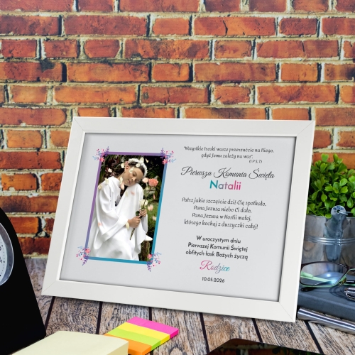 OBRAZEK ZE ZDJĘCIEM prezent na Komunię dla dziecka nadruk