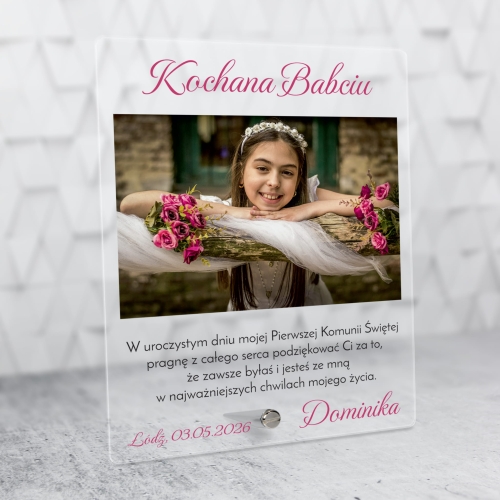 STATUETKA FOTO NA SZKLE podziękowania dla dziadków Komunia