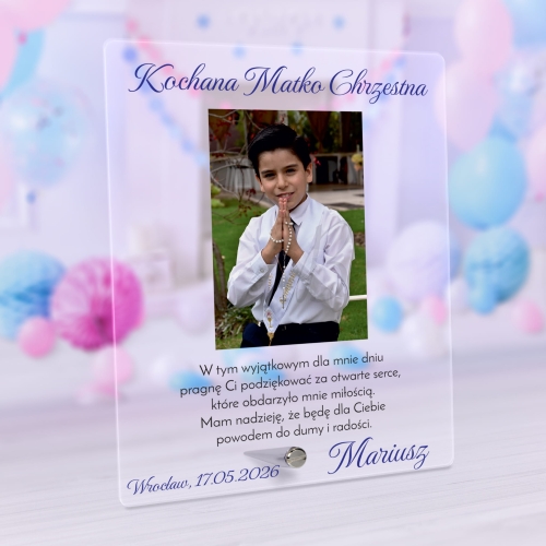 STATUETKA FOTO NA SZKLE podziękowania dla dziadków Komunia