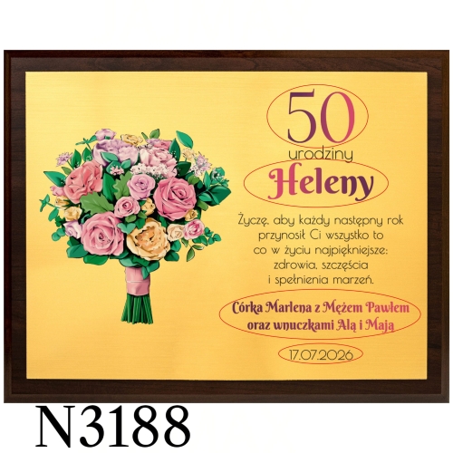 WYJĄTKOWY PREZENT NA URODZINY DLA NIEJ złoty obrazek z dedykacją