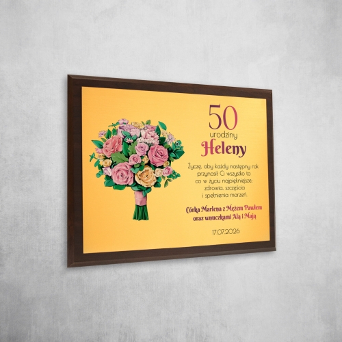 WYJĄTKOWY PREZENT NA URODZINY DLA NIEJ złoty obrazek z dedykacją