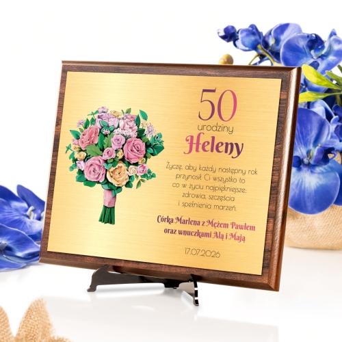 WYJĄTKOWY PREZENT NA URODZINY DLA NIEJ złoty obrazek z dedykacją