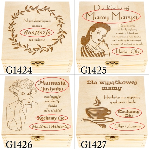 SŁODKI ZESTAW PREZENT DLA MAMY drewniane pudełko grawer