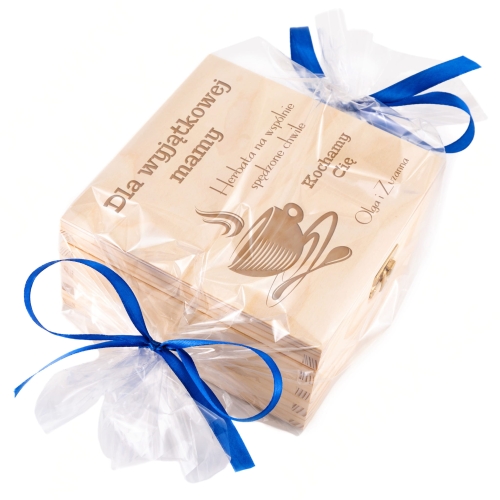 SŁODKI ZESTAW PREZENT DLA MAMY drewniane pudełko grawer