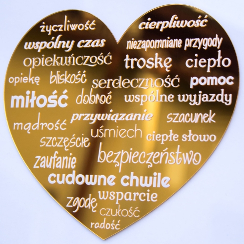ZŁOTE SERCE Z NAPISAMI ramka podziękowania na Komunię