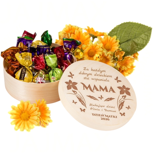 PUDEŁKO Z CUKIERKAMI upominek dla mamy z życzeniami