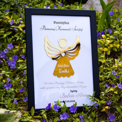 PAMIĄTKA PIERWSZEJ KOMUNII ŚWIĘTEJ złoty Anioł Stróż