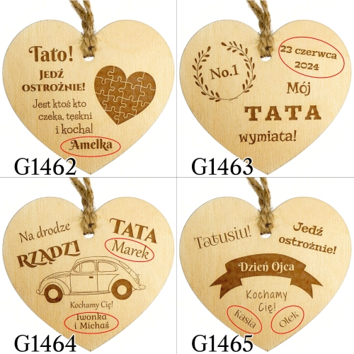 UPOMINEK DLA TATY NA DZIEŃ OJCA zawieszka do auta serce grawer