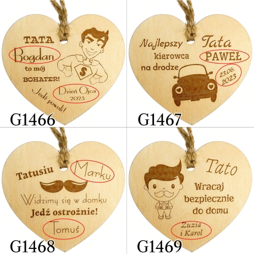 UPOMINEK DLA TATY NA DZIEŃ OJCA zawieszka do auta serce grawer