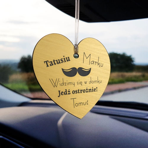 PREZENT DLA TATY zawieszka do samochodu serce z grawerem