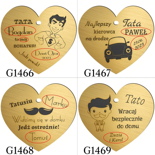 PREZENT DLA TATY zawieszka do samochodu serce z grawerem