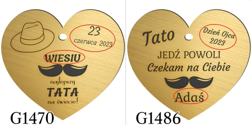 PREZENT DLA TATY zawieszka do samochodu serce z grawerem