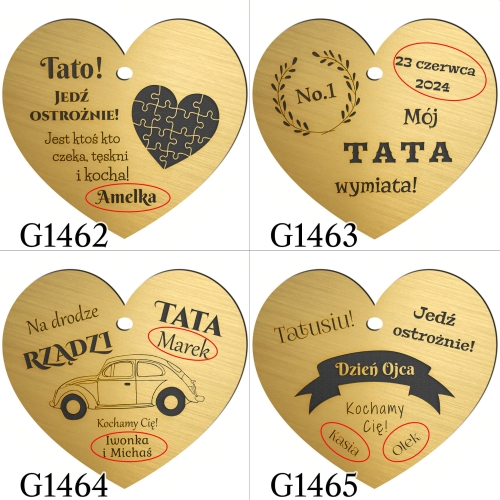 PREZENT DLA TATY zawieszka do samochodu serce z grawerem