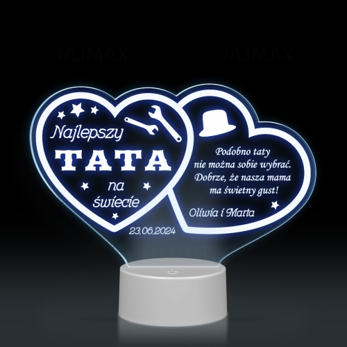 WYJĄTKOWY PREZENT DLA TATY lampka nocna LED dwa serca grawer