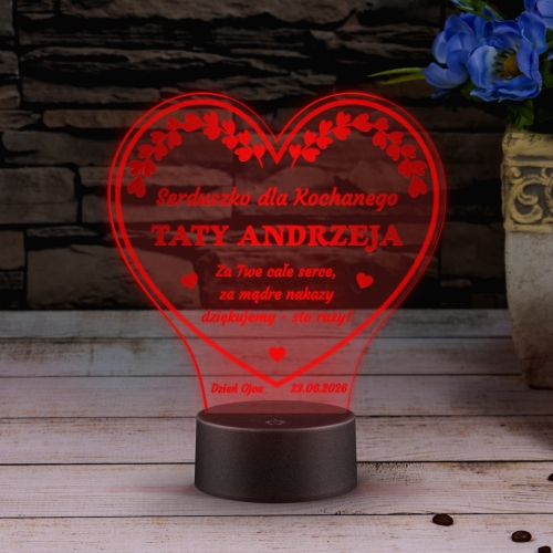 LAMPKA NOCNA LED SERCE oryginalny prezent dla ojca grawer