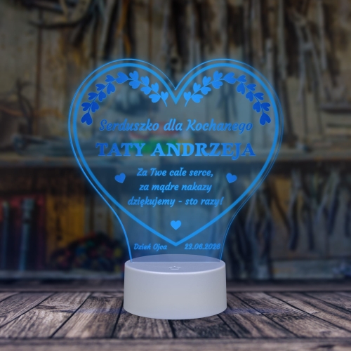 LAMPKA NOCNA LED SERCE oryginalny prezent dla ojca grawer