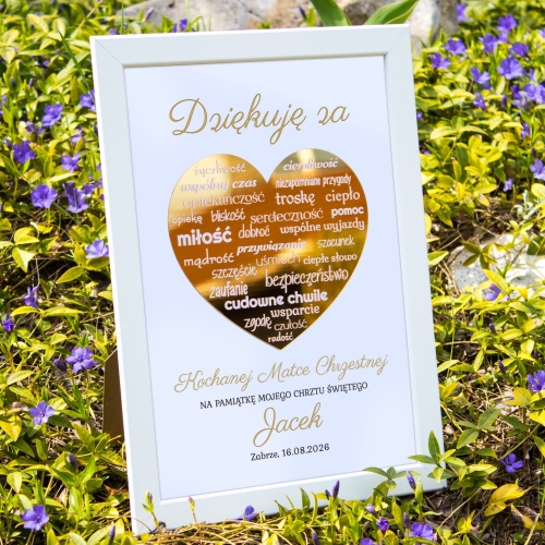 Obrazek złote serce PREZENT DLA CHRZESTNYCH CHRZCINY