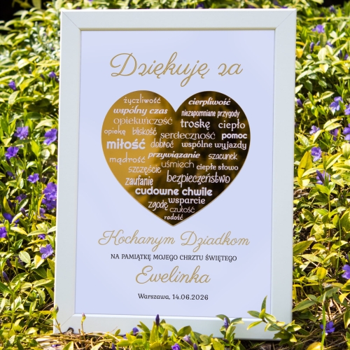 Obrazek złote serce PREZENT DLA CHRZESTNYCH CHRZCINY