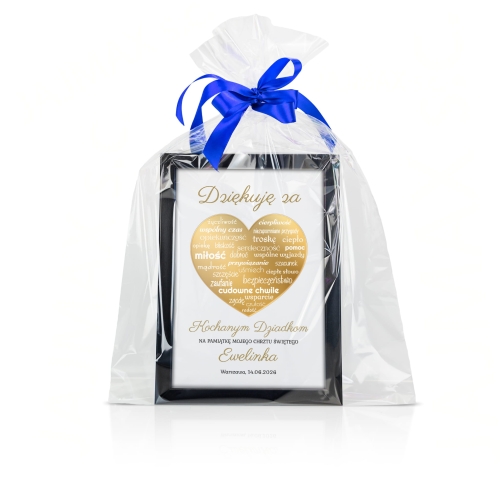 RAMKA ZŁOTE SERCE podziękowania dla dziadków Chrzest Święty