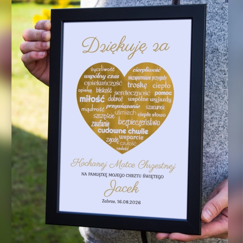 RAMKA ZŁOTE SERCE podziękowania dla dziadków Chrzest Święty