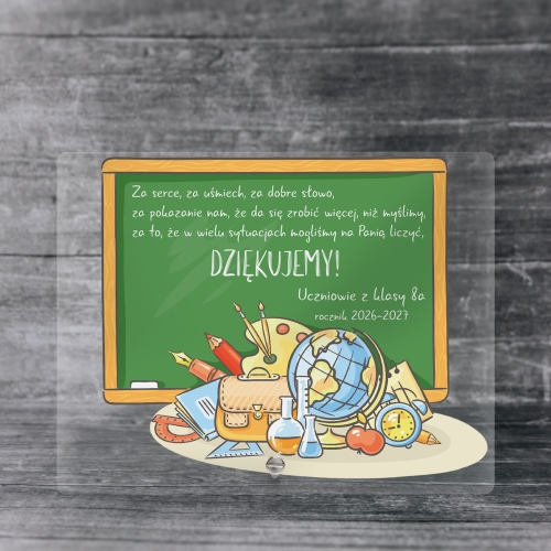 PREZENT DLA NAUCZYCIELA na zakończenie akrylowa statuetka nadruk