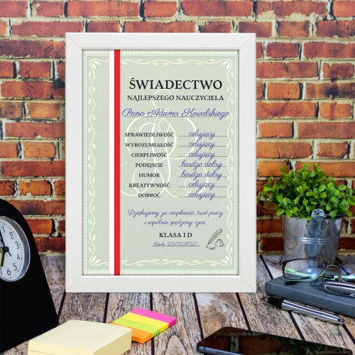Dyplom Świadectwo Dla nauczyciela prezent od klasy