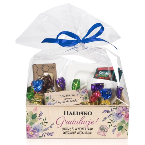 PREZENT NA ODEJŚCIE Z PRACY kosz upominkowy nadruk