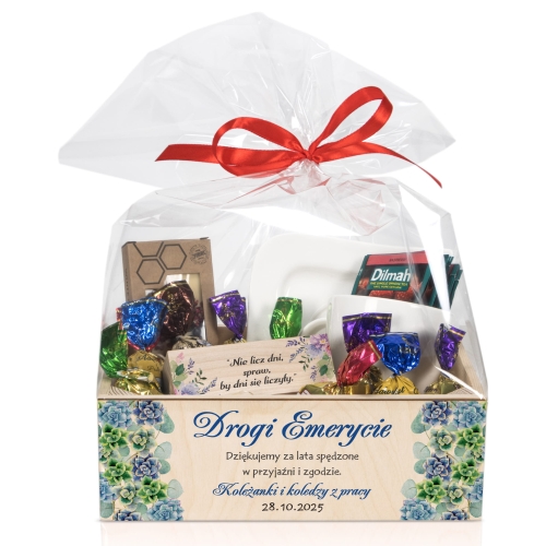 Kosz prezentowy od kolegów z pracy ODEJŚCIE NA EMERYTURĘ