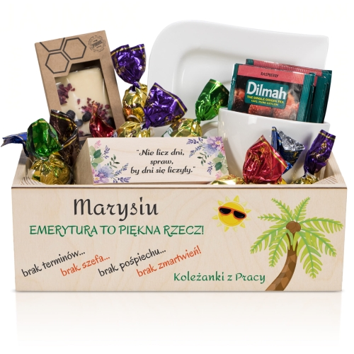 Kosz prezentowy od kolegów z pracy ODEJŚCIE NA EMERYTURĘ