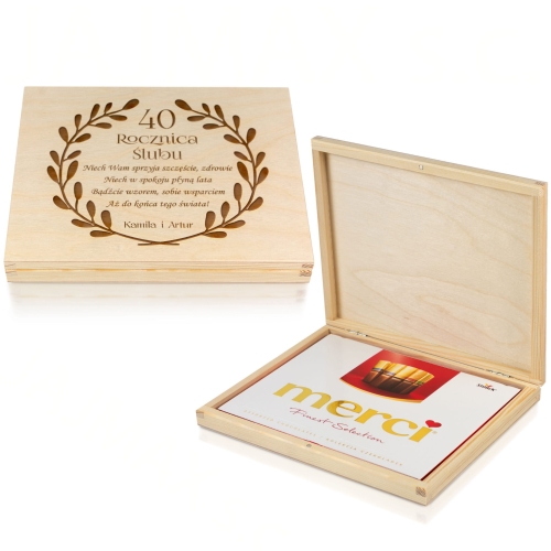 SŁODKI PREZENT NA ROCZNICĘ ŚLUBU pudełko z bombonierką Merci