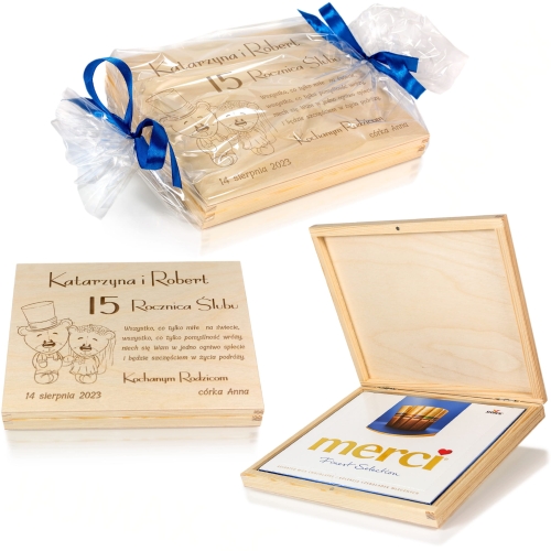 SŁODKI PREZENT NA ROCZNICĘ ŚLUBU pudełko z bombonierką Merci