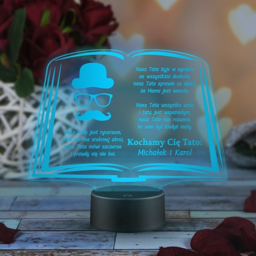 LAMPKA LED KSIĘGA pomysł na prezent na Dzień Taty grawer