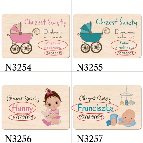 Drewniany magnes UPOMINKI DLA GOŚCI NA CHRZEST