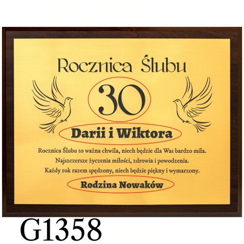 PREZENT Z OKAZJI ROCZNICY ŚLUBU złoty obrazek z dedykacją