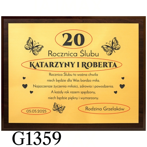 PREZENT Z OKAZJI ROCZNICY ŚLUBU złoty obrazek z dedykacją